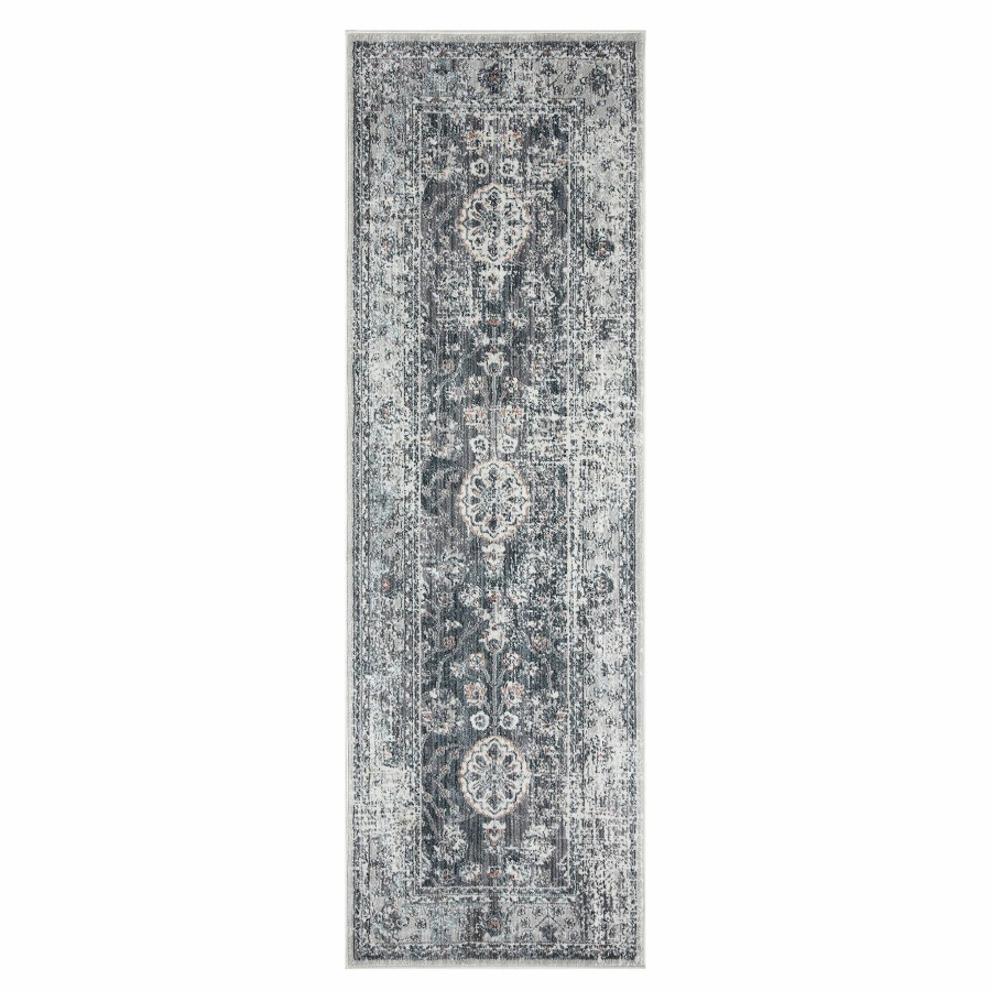 Rugs & Curtains * | B807 Cypress Grey Medallion Runner 3X8 Outlet Sale