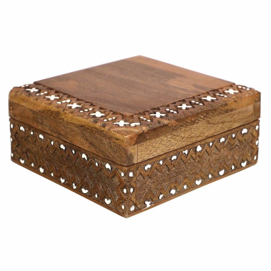 Home Accents * | Tracey Boyd Carved Wood Box, 6 At Reduced Price