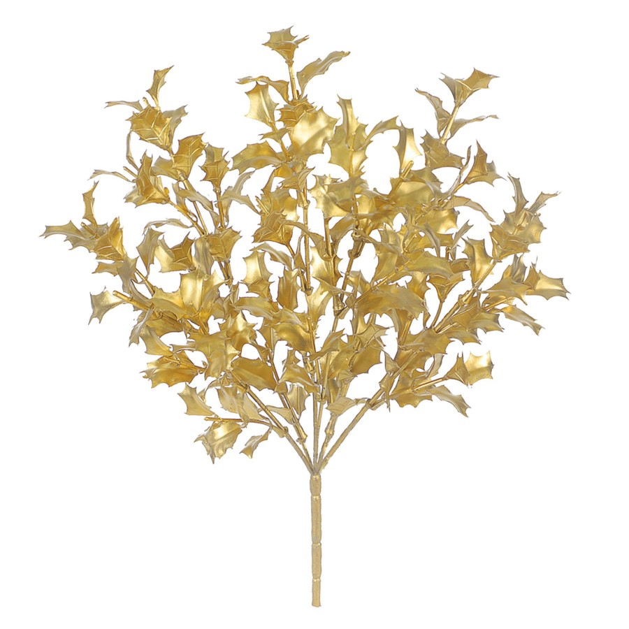 Home D Cor * | Metallic Gold Holly Leaves Bush, 13 Quality Guarantee