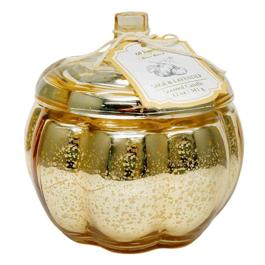 Home D Cor * | Grace Mitchell Sage & Lavender Scented Gold Pumpkin Jar Candle, 12Oz Fantastic Model