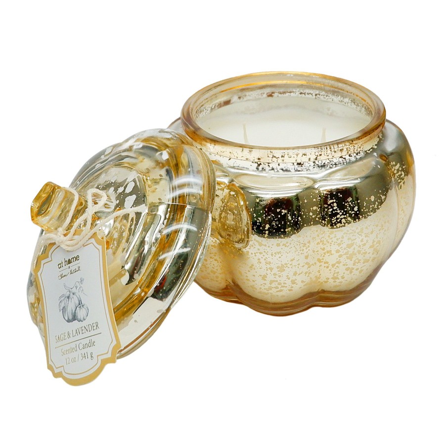 Home D Cor * | Grace Mitchell Sage & Lavender Scented Gold Pumpkin Jar Candle, 12Oz Fantastic Model