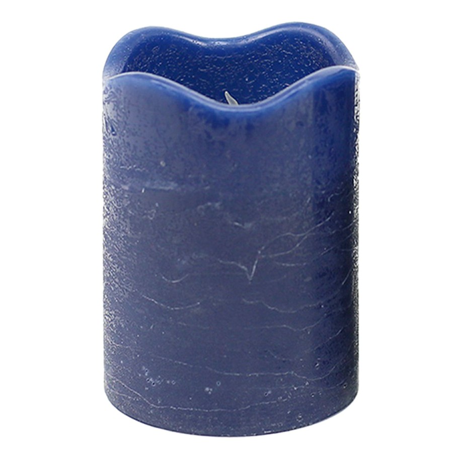 Home D Cor * | Set Of 3 3X4 3X5 3X6 Led Wax Candles Wavy Top Dark Blue Lower Prices