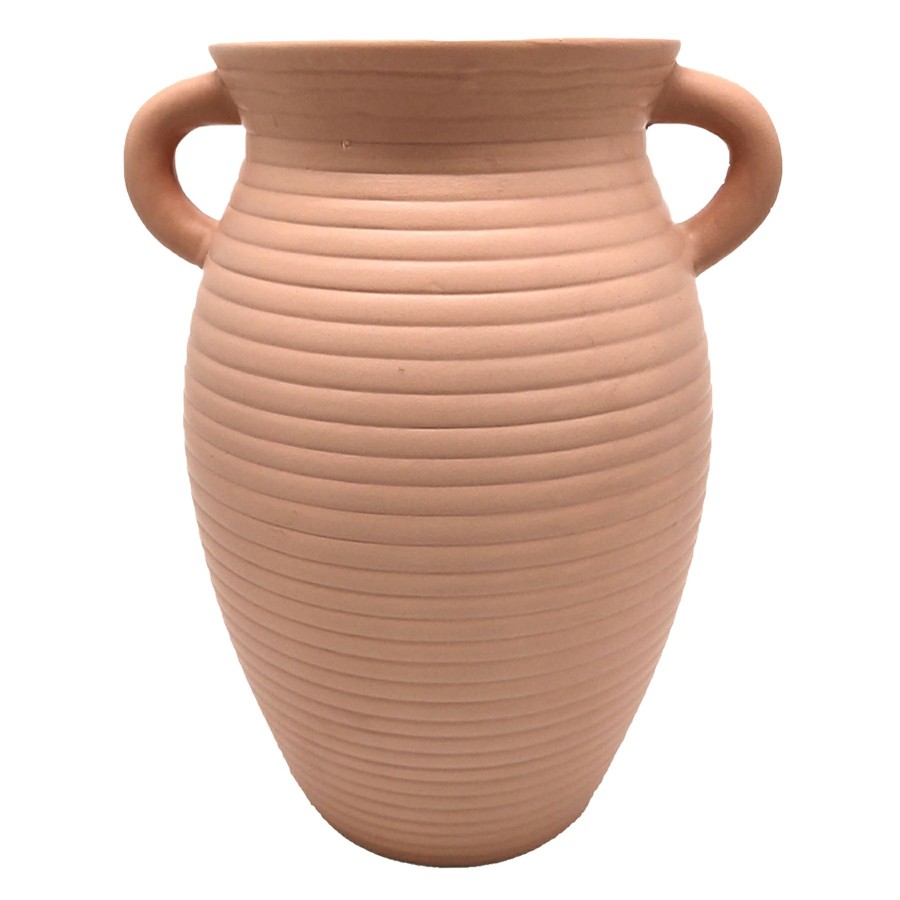 Home Accents * | Neutral Ribbed Vase With Large Handles, 9.5 Discount Store