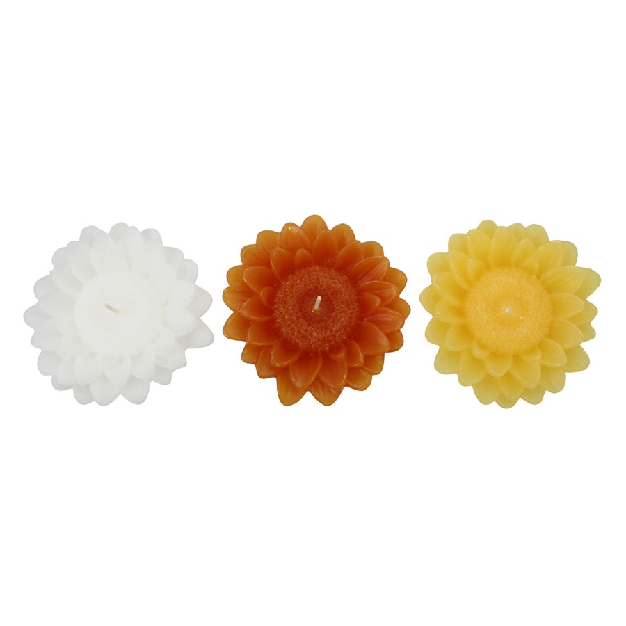 Home D Cor * | 3-Pack Floating Floral Autumn Candles Premium Product