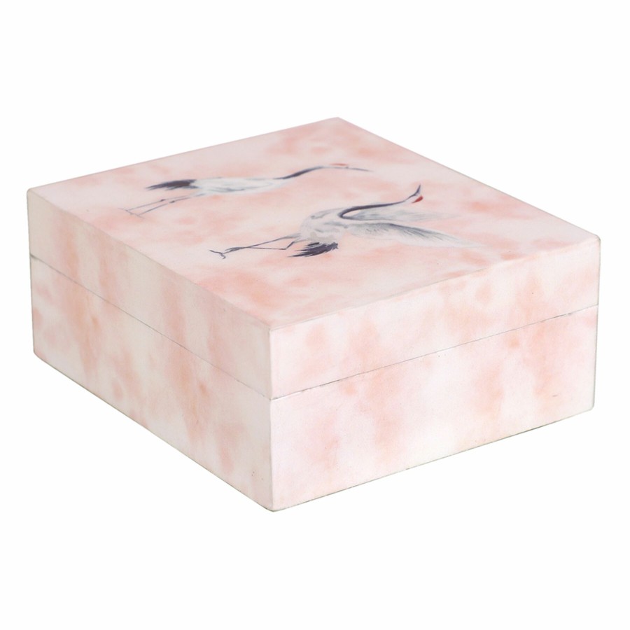 Home Accents * | Tracey Boyd Pink Crane Print Box Decor, 5 4.5 Fire Sale