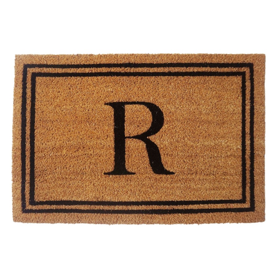 Rugs & Curtains * | Monogram R Black Natural Border Coir Mat, 18 27 Exactly Discount