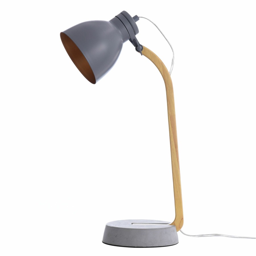 Home D Cor * | Grey Cement & Wood Task Lamp, 20 Quality Guarantee