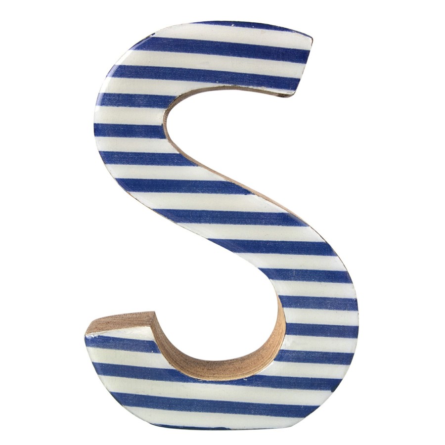 Home Accents * | 6In Blue Stripe Wood Letter S Discount