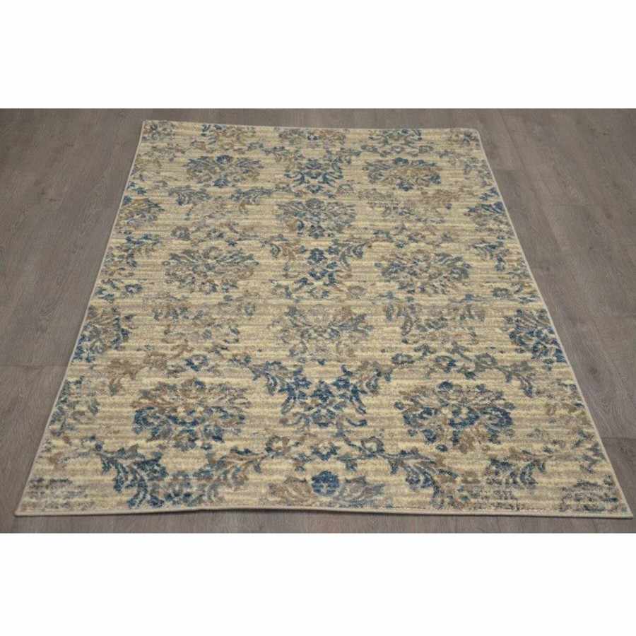 Rugs & Curtains * | (B304) Ivory & Blue Floral Design Runner, 2 6 Discounts