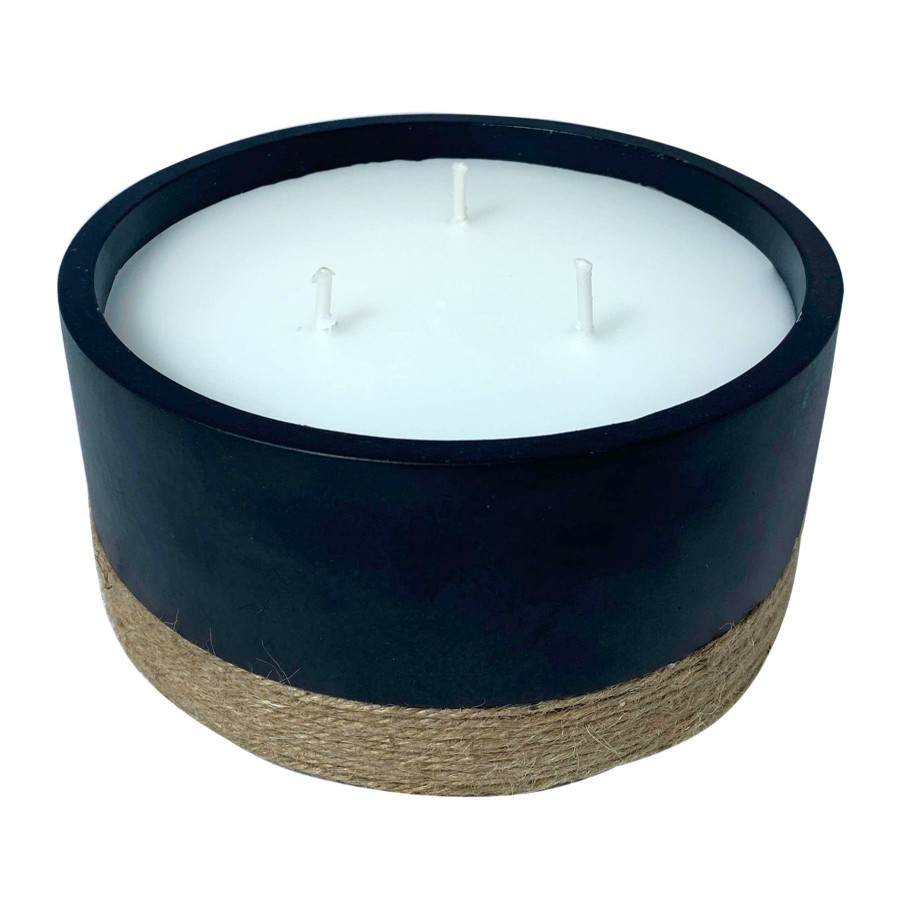 Home D Cor * | 3-Wick Black Ceramic Citronella Candle With Rope Base, 28Oz Fire Sale