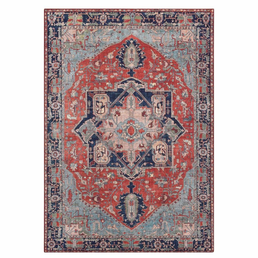 Rugs & Curtains * | (D473) Chenille Printed Vintage Look Red Medallion Accent Rug, 3 5 Fantastic Model