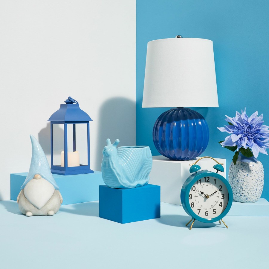 Home D Cor * | Grace Mitchell Ribbed Blue Ceramic Accent Lamp, 13 Delicate Design