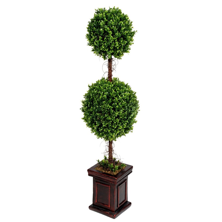 Home D Cor * | 2-Ball Boxwood Topiary With Brown Planter, 48 Discount Store