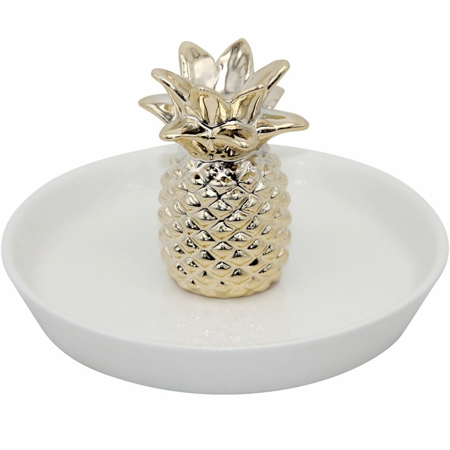 Home Accents * | Gold Ceramic Pineapple Trinket Tray, 6 Classical Style