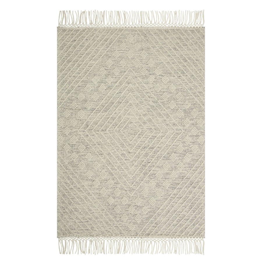 Rugs & Curtains * | (B776) Reese Ivory Diamond Design Fringe Area Rug, 5 7 Outlet Sale