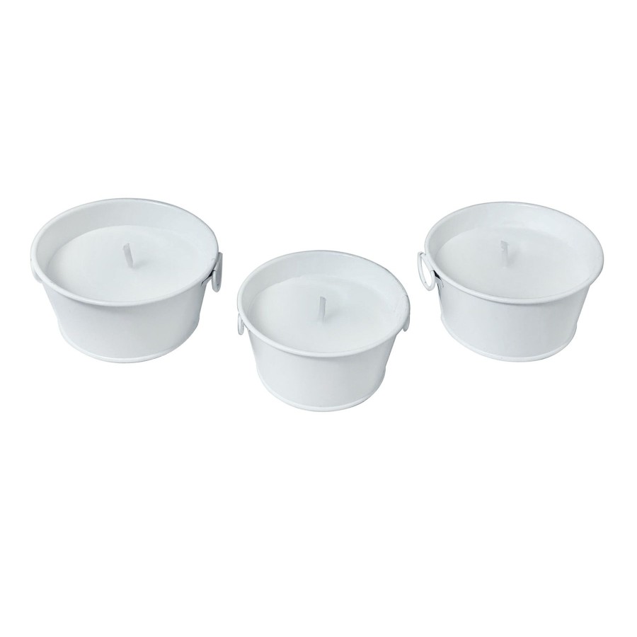 Home D Cor * | 3-Pack White Metal Bucket Citronella Candles, 3.5Oz At Reduced Price