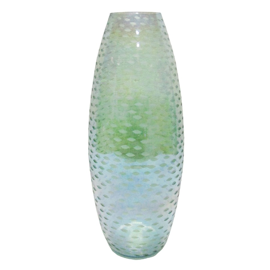 Home Accents * | Grace Mitchell Sea Blue Etched Glass Vase, 12 Outlet Sale