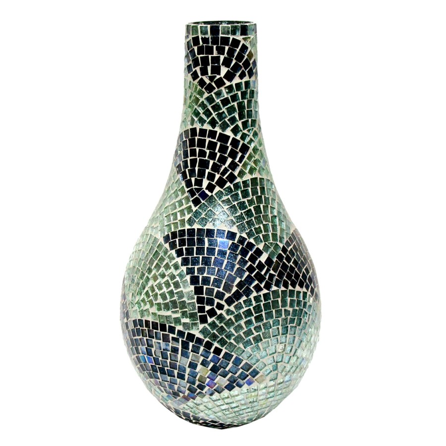 Home Accents * | Ty Pennington Blue Mosaic Patterned Glass Vase, 14 Discounts