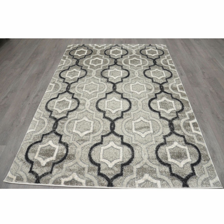 Rugs & Curtains * | (B281) Grey & Black Trellis Design, 5 7 At Discount Prices