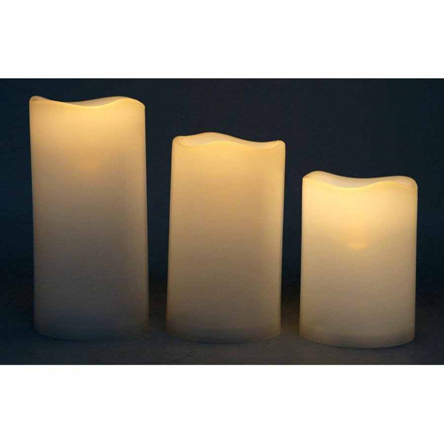 Home D Cor * | Set Of 3 Led Plastic Candles With 6 Hour Timer White Discount Store