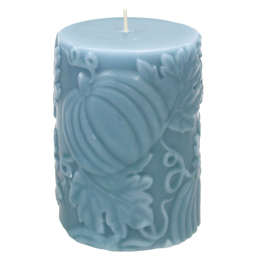 Home D Cor * | Grace Mitchell Blue Pumpkin Embossed Pillar Candle, 4 Outlet