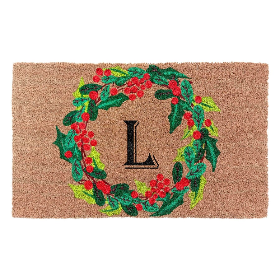 Rugs & Curtains * | Monogram L Wreath Coir Mat, 18 30 At Reduced Price