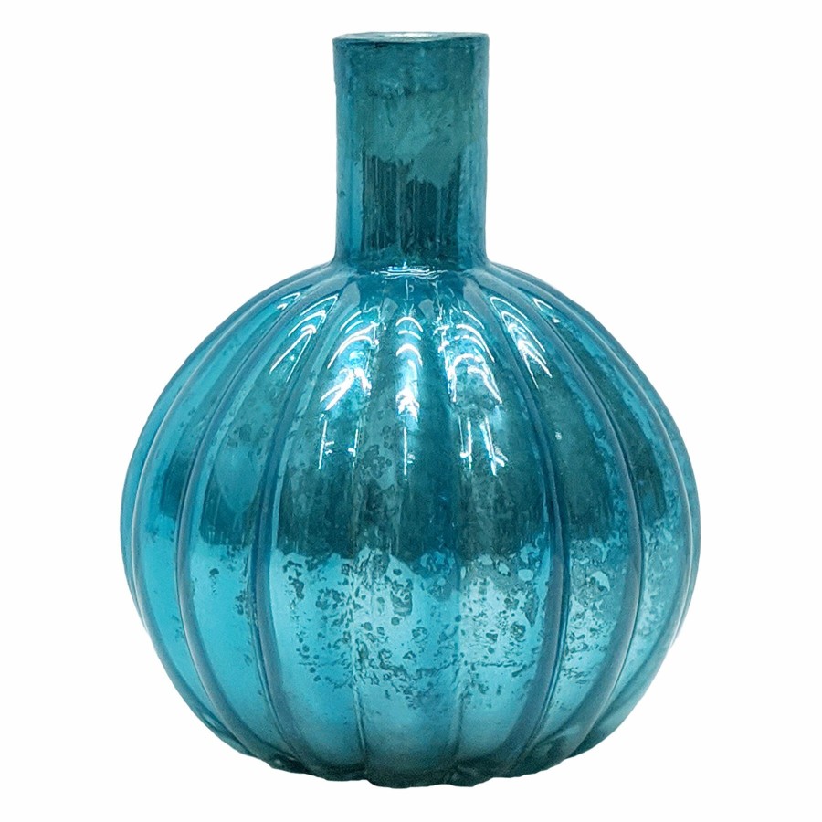 Home Accents * | Light Teal Round Bud Glass Vase, 5 Discounts