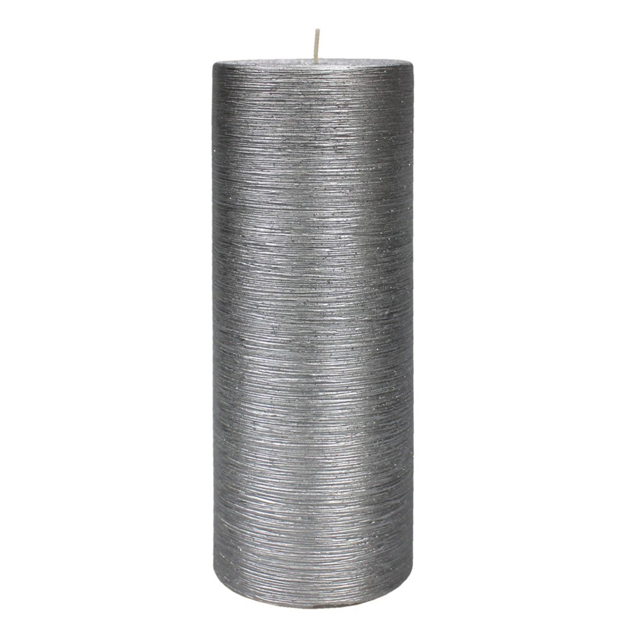 Home D Cor * | Silver Glittered Unscented Pillar Candle, 8 Hot Sale