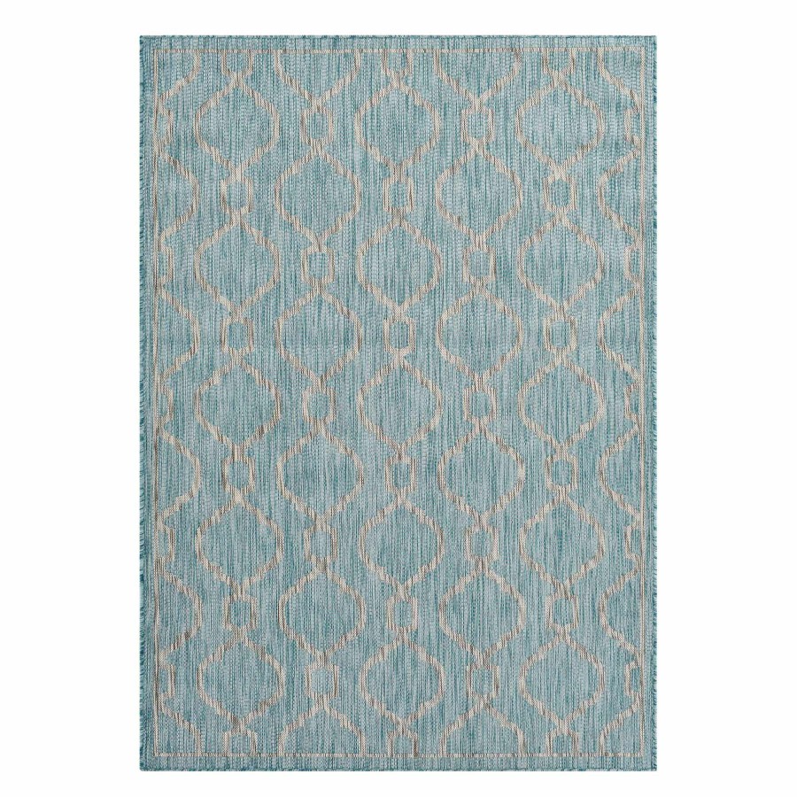 Rugs & Curtains * | (E306) Aqua Geo Wave Indoor & Outdoor Area Rug, 8 10 Reduction In Price