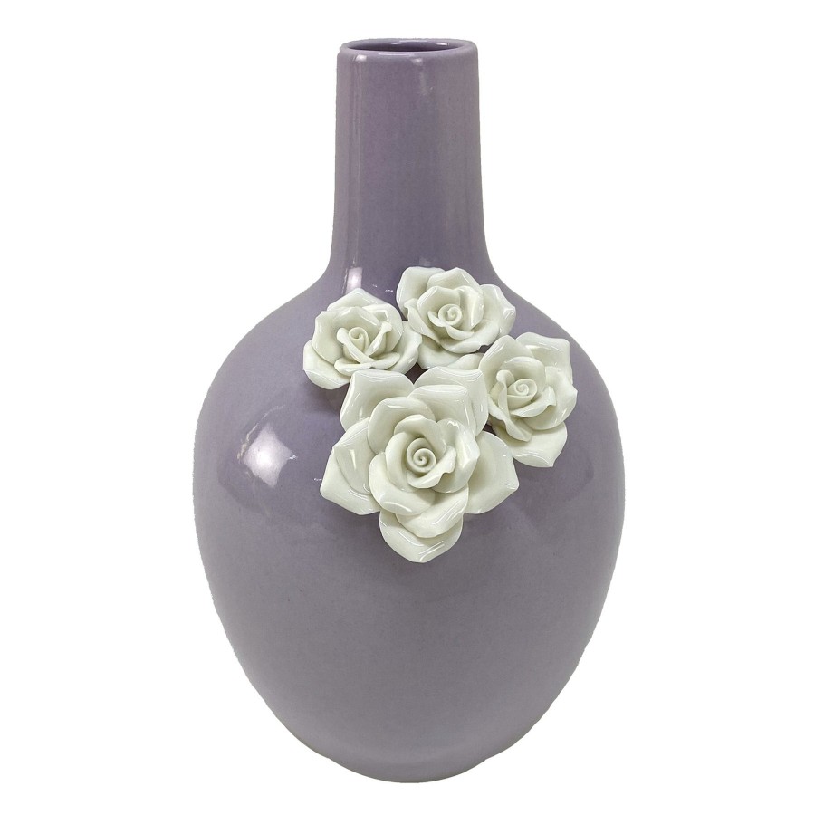 Home Accents * | Grace Mitchell Purple Floral Ceramic Vase, 10.5 Exclusive Design