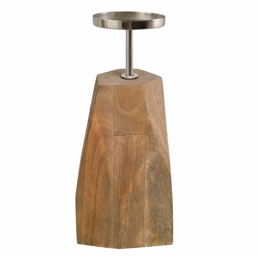 Home Accents * | Laila Ali Wooden Block Geo Candle Holder, 9.5 Fire Sale