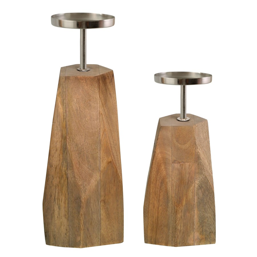 Home Accents * | Laila Ali Wooden Block Geo Candle Holder, 9.5 Fire Sale