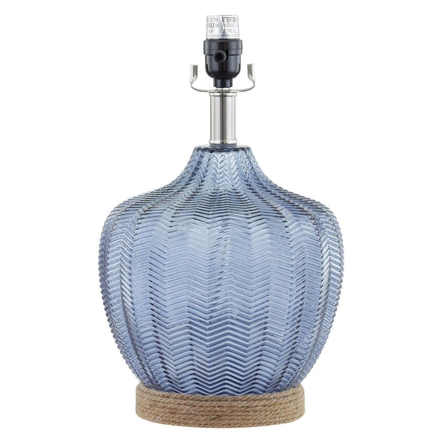 Home D Cor * | Dark Blue Chevron Patterned Glass Accent Lamp, 16 Good Quality