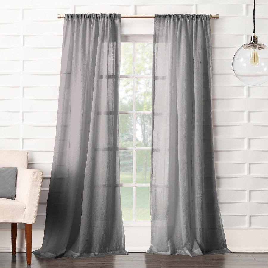 Rugs & Curtains * | Lourdes Grey Crushed Rod Pocket Sheer Curtain Panel, 63 At Reduced Price