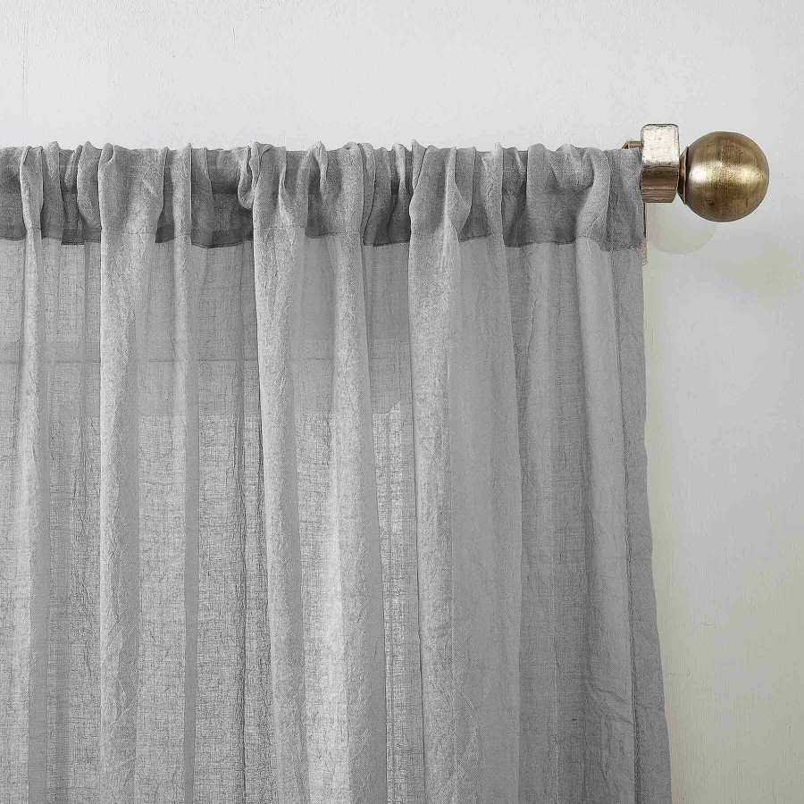 Rugs & Curtains * | Lourdes Grey Crushed Rod Pocket Sheer Curtain Panel, 63 At Reduced Price