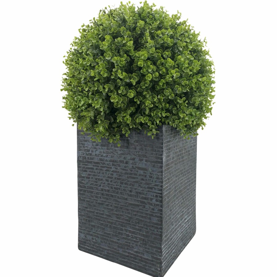 Home D Cor * | Boxwood Topiary Ball With Black Tile Planter, 30 Fire Sale