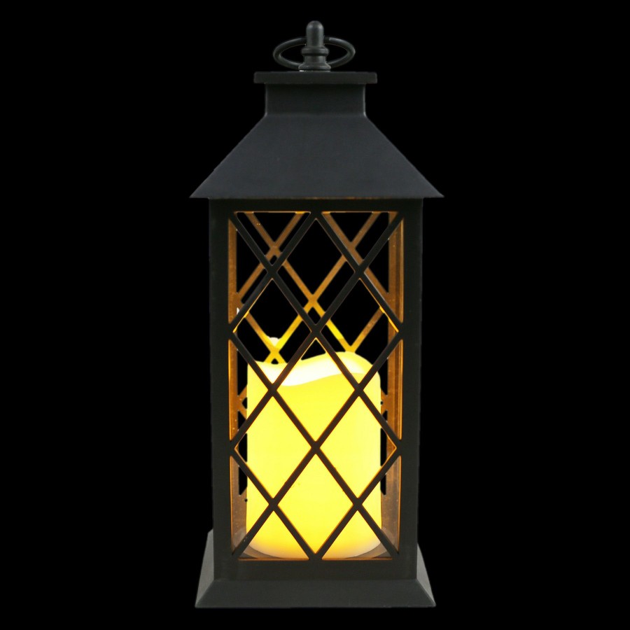 Home Accents * | Black Led Lantern With 6 Hour Timer, 12 Outlet