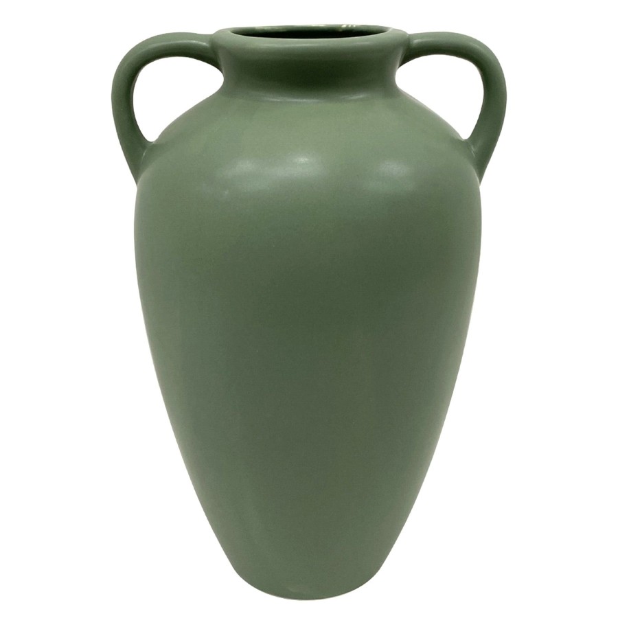 Home Accents * | Green Ceramic Vase With Handles, 10.5 At Discount Prices