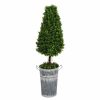 Home D Cor * | Boxwood Topiary Tree With Rustic Metal Planter, 37 New Collections