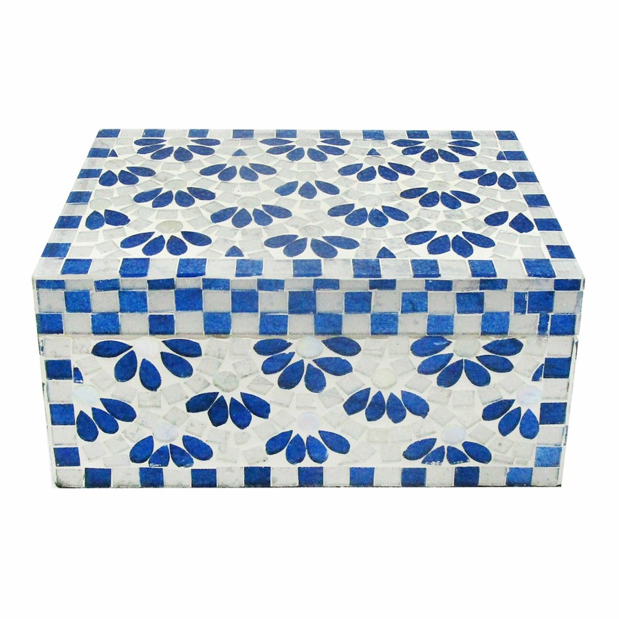 Home Accents * | Tracey Boyd Blue Floral Mosaic Box Decor, 8 5 Discounts