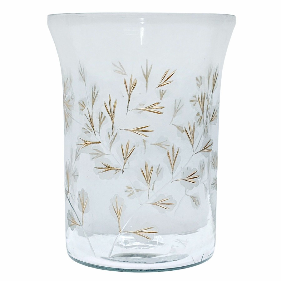 Home Accents * | Grace Mitchell Gold Etched Clear Glass Vase, 7.5 Fantastic Model