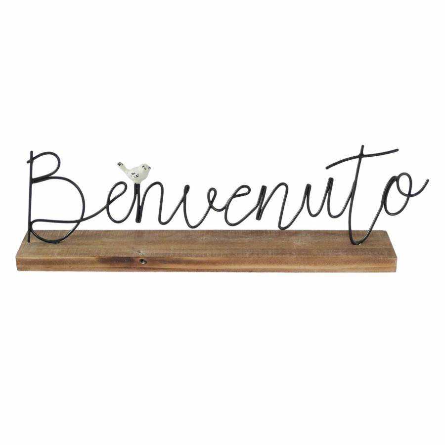 Home Accents * | Benvenuto Metal Sign With Wooden Base, 20 6 Discount Store