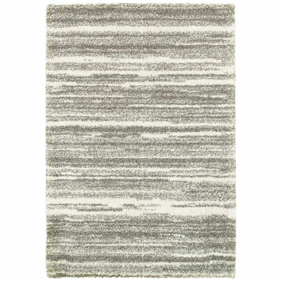 Rugs & Curtains * | (A345) Plus Shag Rug Grey & Ivory, 5 8 Outlet Sale