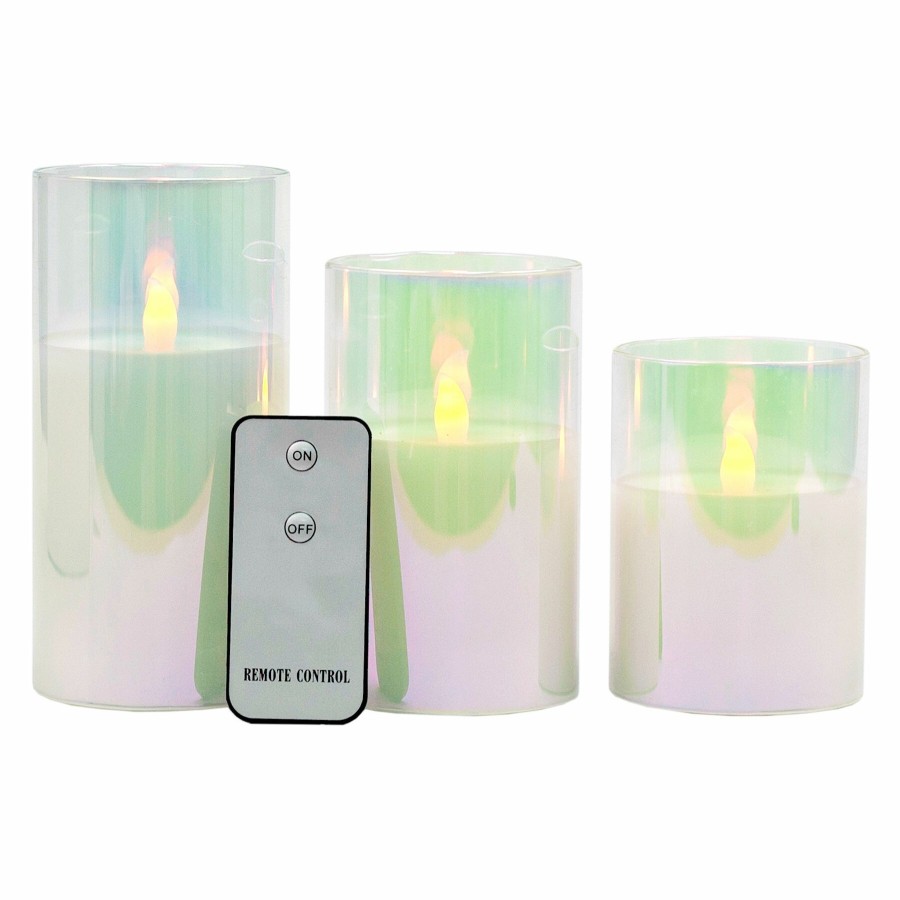 Home D Cor * | Set Of 3 3X4 3X5 3X6 Led Glass Wax Candle In Glass Cylinder 6 Hour Timer Delicate Design