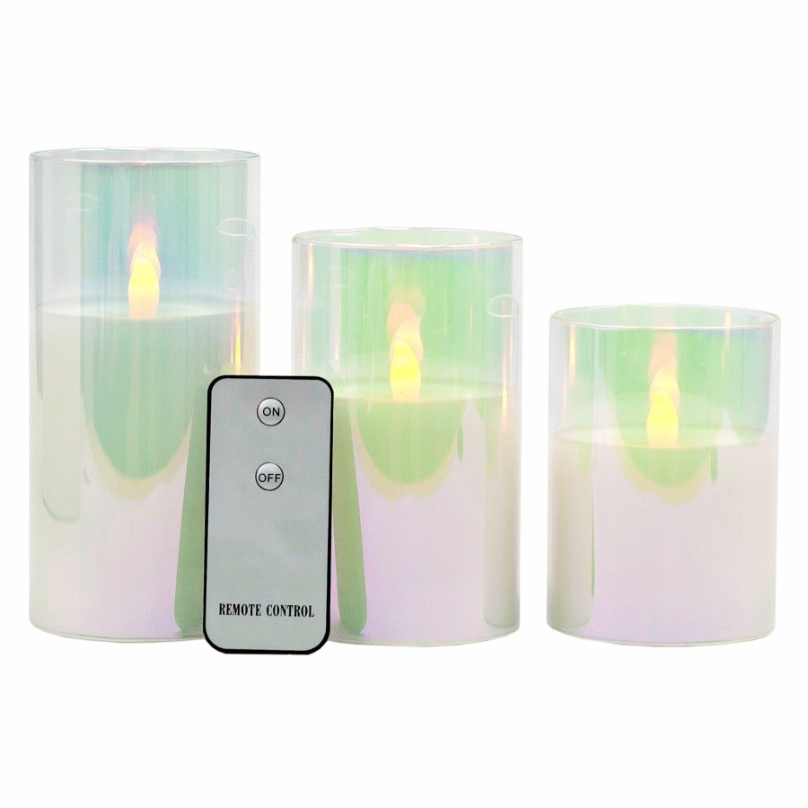 Home D Cor * | Set Of 3 3X4 3X5 3X6 Led Glass Wax Candle In Glass Cylinder 6 Hour Timer Delicate Design