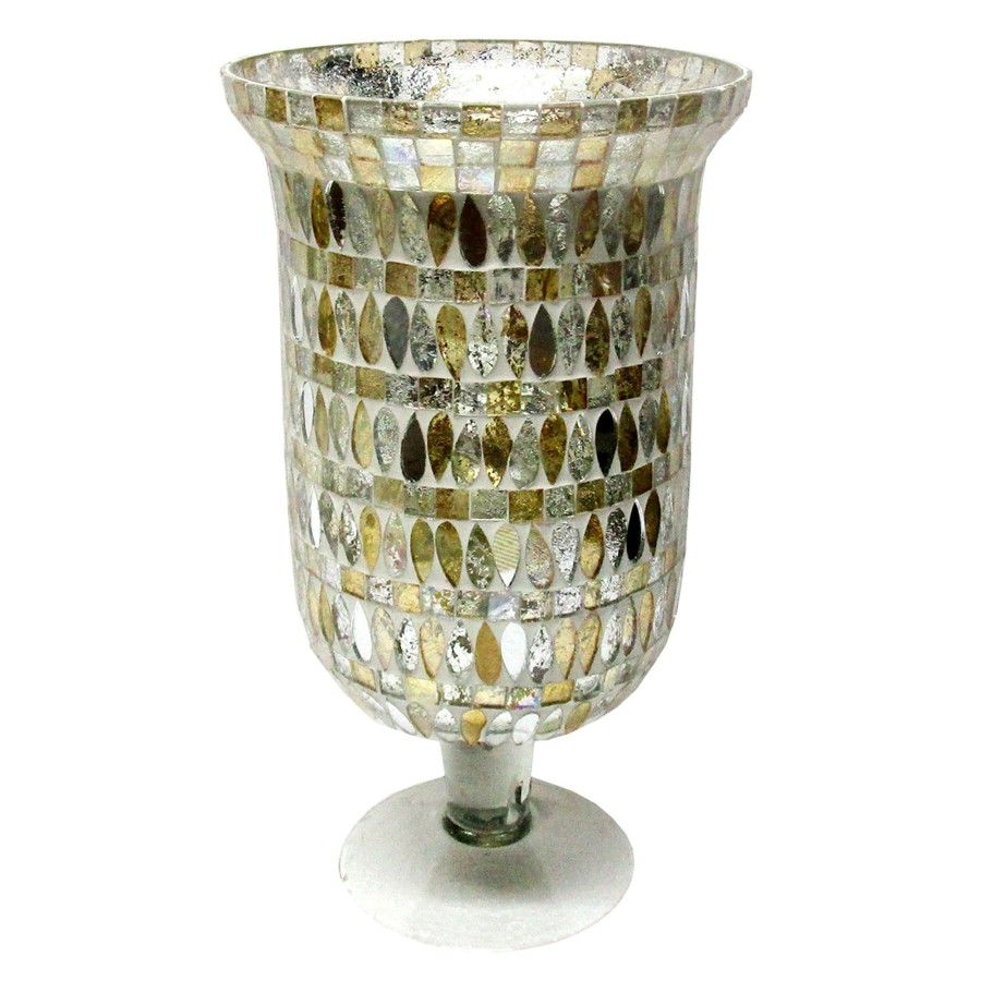 Home Accents * | Gold Petal Mosaic Pedestal Hurricane Candle Holder, 11 Fire Sale