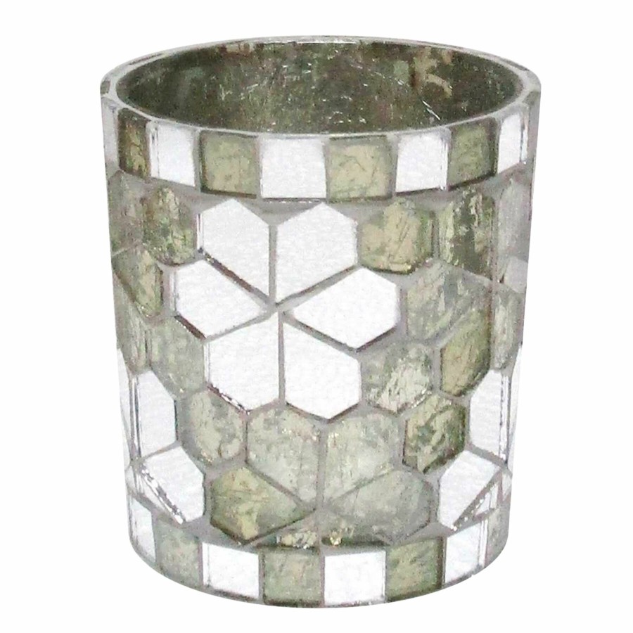 Home Accents * | Grey Silver Mosaic Tealight Candle Holder, 3 Hot Sale