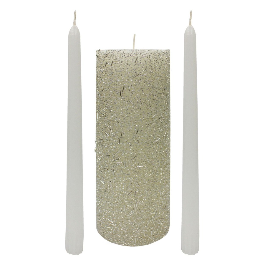 Home D Cor * | Silver Beaded Unity Candle Set Discount Store