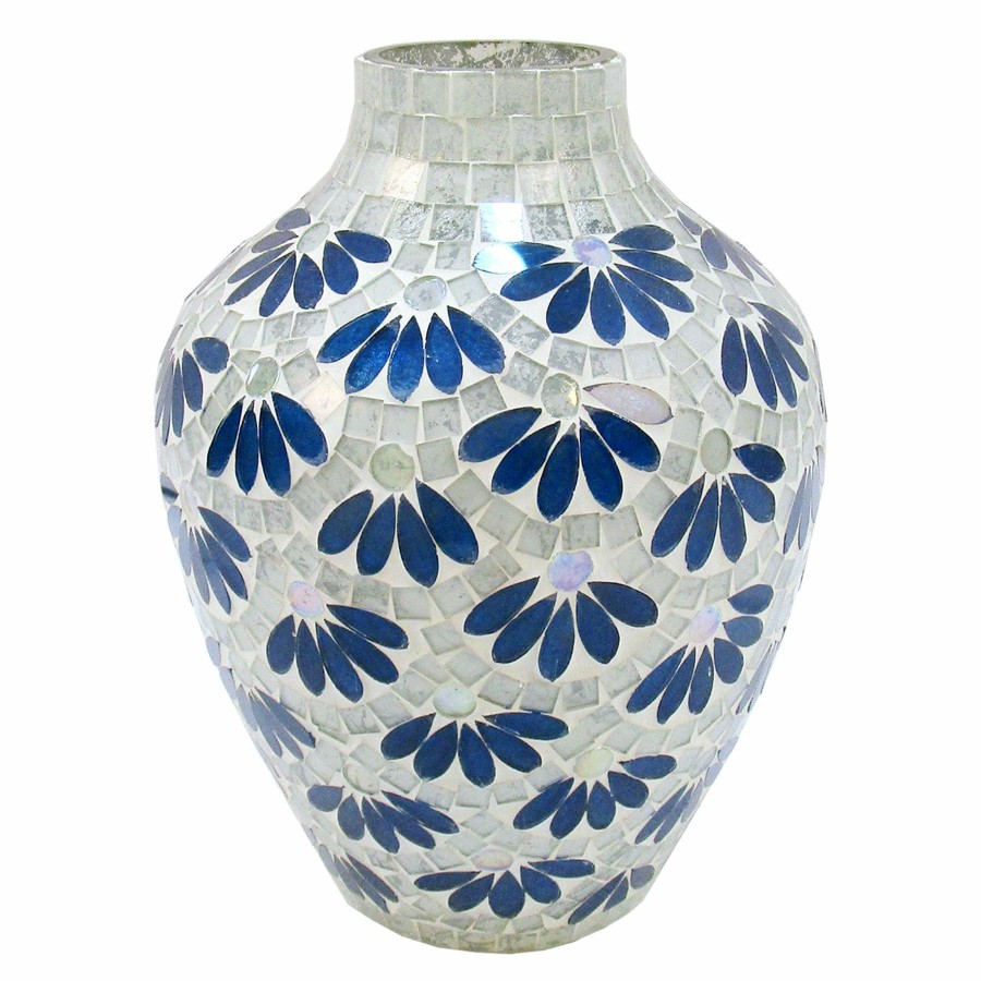 Home Accents * | Tracey Boyd Blue Floral Mosaic Glass Vase, 9 At Reduced Price