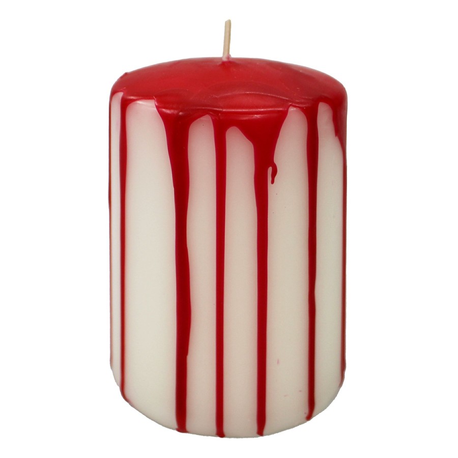 Home D Cor * | Red Drip Halloween Pillar Candle, 4 Delicate Design